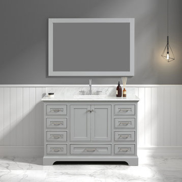 Bath Vanity, Marble Top, Grey, 48'' With Sink, Mirror