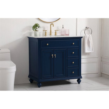 Elegant Decor Otto 36" Contemporary Solid Wood Single Bathroom Vanity in Blue
