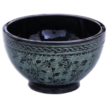 Novica Handmade Verdant Floral Forest Lacquered Wood Decorative Bowl