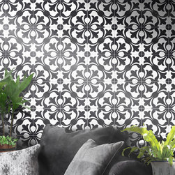 Moroccan Mosaic & Tile House - 8"x8" Sefrou Handmade Cement Tile, Black/White , Set of 12 - Wall And Floor Tile