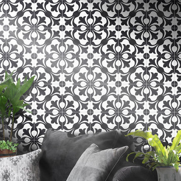 8"x8" Sefrou Handmade Cement Tile, Black/White , Set of 12