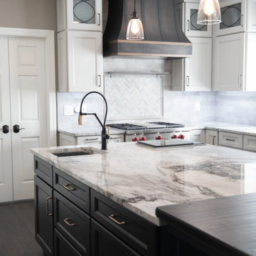 Transitional Kitchen with Blue Island
