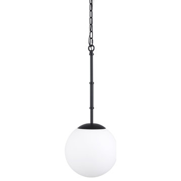 Edie Matte Black Metal With Frosted Glass Globe 1-Light Pendant
