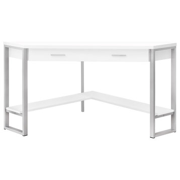 HomeRoots 42" x 42" x 30" WhiteWithSilver Metal Computer Desk