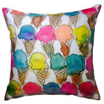 KAHRI - Ice Cream Cones Pillow - Digitally printed original artwork by KahriAnne Kerr of Ice Cream Cones on cotton/linen fabric with an invisible zipper closure.  Front and back are printed.  Size 16" x 16".  Pillow insert not included.