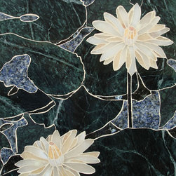 Water lotus handcrafted marble mural - Home Decor