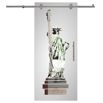 Single Sliding Glass Door With Statue Of Liberty Design V2000, 48"x81"