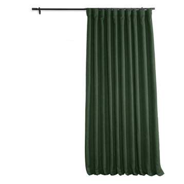 Faux Linen Extra Wide Room Darkening Curtain Single Panel, Key Green, 100wx108l