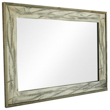 Rustic Mirror, Denali Antique White Heavily Distressed Wood Mirror, 26"x30"