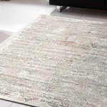 Dynamic Rugs - Chateau Beige and Blue Area Rug, 2'x3.5' - Chateau is a blend of shrink polyester with viscose, machine-made in Belgium. It's contemporary, fashion-forward designs are perfect for a modern room. The modern designs and color-palette are emboldened by the denseness of the shrink polyester while simultaneously softened lustrous sheen of the viscose. The blush and blue colors in the design add fashion to the neutral beige base. It's soft, smooth touch nicely complements the contemporary designs and color palette.