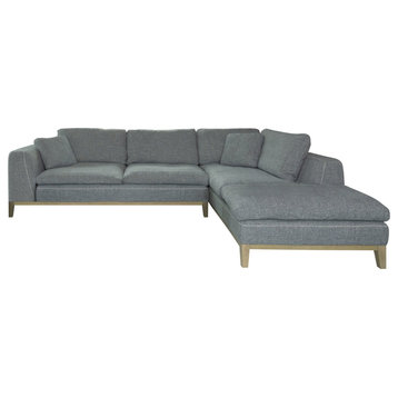 Mid Century Sectional Sofa, Low Profile Design With Tapered Legs & Throw Pillows