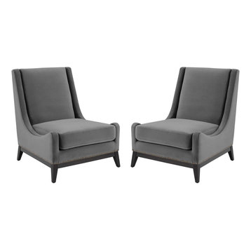 Confident Lounge Chair Upholstered Performance Velvet Set of 2, Gray