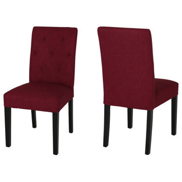 GDF Studio Gresham Posh Fabric Dining Chair, Set of 2, Deep Red  + Dark Brown