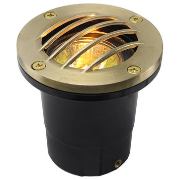 12V Composite Ground Well Light With Curved Grill Cover, Raw Brass