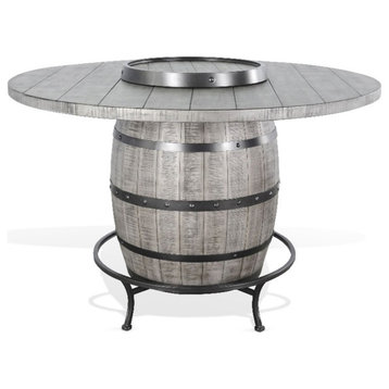 Sunny Designs Round Mahogany Pub Table with Wine Barrel Base in Alpine Gray
