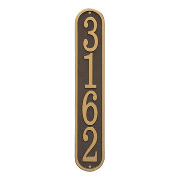 WHITEHALL Address Sign House Number Plaque, Vertical Oval -Bronze/Gold