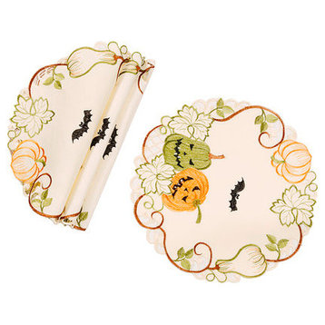 Halloween Jack-O-Lanterns  Embroidered Cutwork 16-Inch Placemats, Set of 4