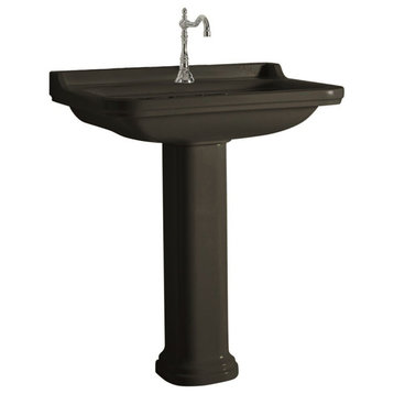 Waldorf 4141+1070 Pedestal Bathroom Sink, Glossy Black With One Faucet Hole