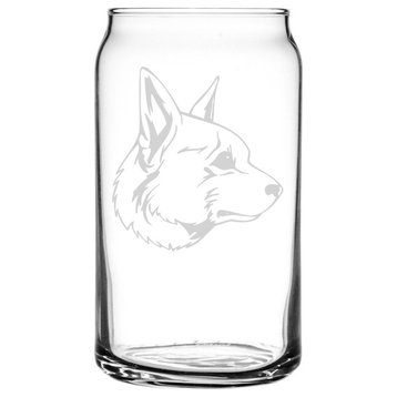 Indian Spitz Dog Themed Etched All Purpose 16oz. Libbey Can Glass