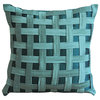 Peacock Green N Teal Basket Weave, Blue 14"x14" Silk Pillowcase