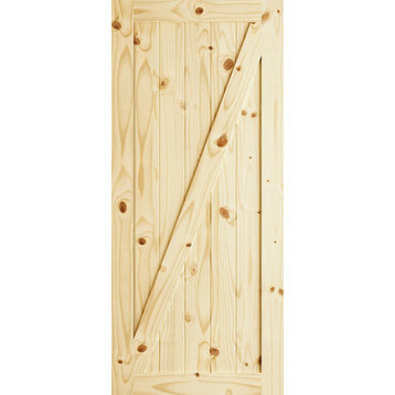 Z-Brace Rustic Knotty Pine Barn Door, Unfinished, 36"x84"x1.375", Unfinished, 42