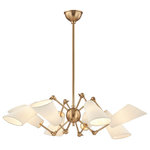 Hudson Valley Lighting - Buckingham, 8-Light Chandelier, Aged Brass Finish, Off White Linen - Buckingham's articulated arms hinge on swivel-detailed joints. What goes up must come down; Buckingham's design follows this natural principle, resulting in a kind of striking symmetry. Adjustable manual details allow you the freedom to aim the light.