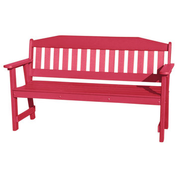 Phat Tommy All Weather Outdoor Bench - 5 ft Garden Bench with Back, Cranberry