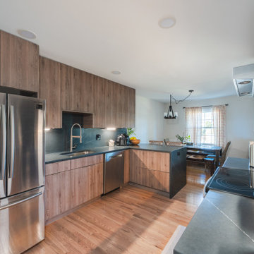 Modern Kitchen Remodel with Flat-Surface Wood-Look Cabinets