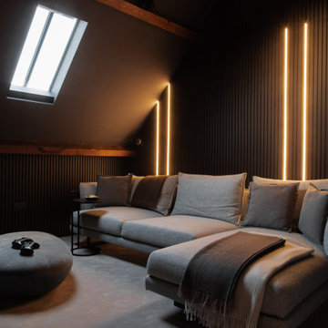 Dark Home Cinema with Slatted Acoustic Panelling