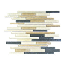 GBM Manufacturing - Geo 12"x15" Textured Glass Thin Linear Mosaic Tile,Beige - Mosaic Tile