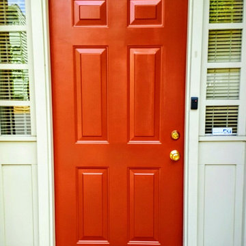 Front Entry 6 Panel Door Installation and Red Paint Job - Traditional Virginian
