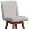 Stancoste Swivel Counter Stool in Brown Oak Wood Finish with Taupe Fabric
