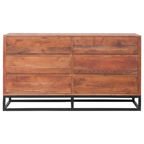 Modern Acacia Wood Dresser or Display Unit With Metal Base Walnut Brown/Black