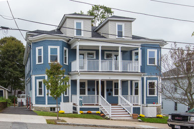 Example of a transitional exterior home design in Boston