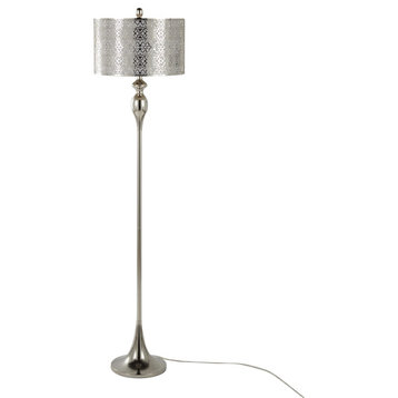 63" Polished Nickel Floor Lamp With Patterned Polished Nickel Shades