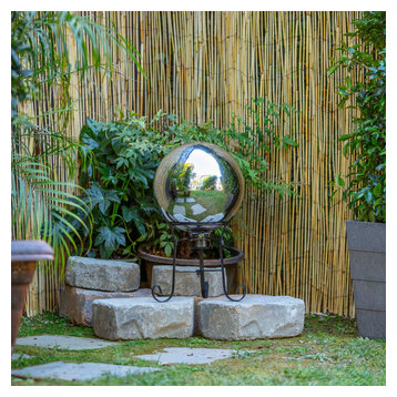 10" Diameter Indoor/Outdoor Glass Gazing Globe Yard Decoration, Silver