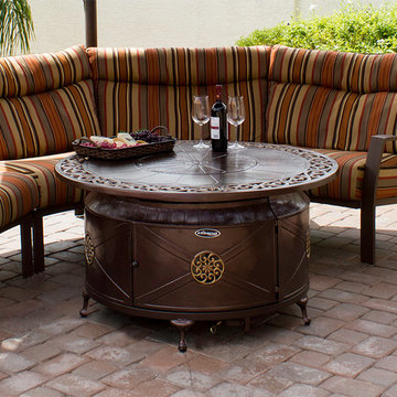 Round Hammered Bronze Cast Aluminum Fire Pit with Scroll Design