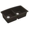 Karran Undermount Quartz 32" 50/50 Double Bowl Kitchen Sink Kit, Brown