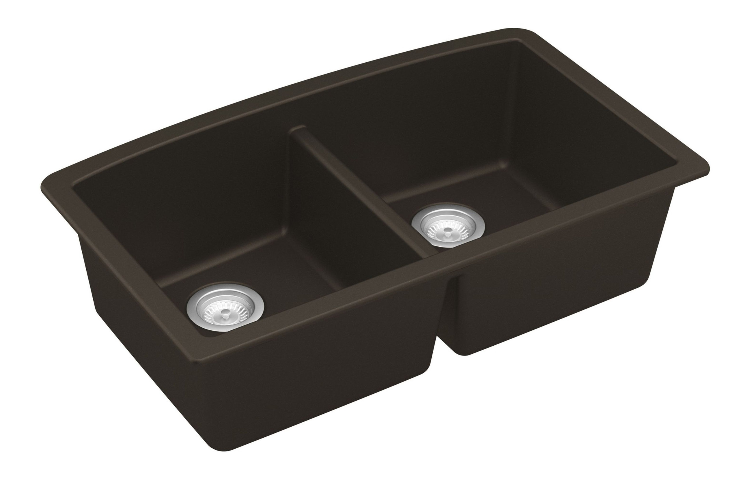 Karran Undermount Quartz 32" 50/50 Double Bowl Kitchen Sink Kit, Brown