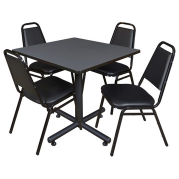 Kobe 36" Square Breakroom Table- Grey & 4 Restaurant Stack Chairs- Black