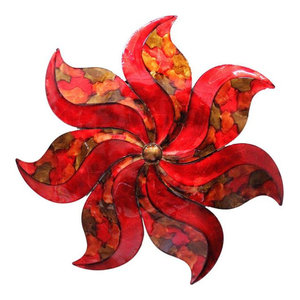 Large Flower Metal Wall Decor Red Lacquered Copper Red And Gold Contemporary Metal Wall Art By Homeroots