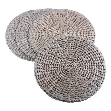 Natural Water Hyacinth Round Hand Woven Rattan Placemat, Set of 4, Silver
