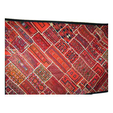 Mogul Interior - Consigned Folk Banjara Embroidered Throw Kuch Red Tapestry - Tapestries