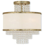 Livex Lighting - Ceiling Mount With Clear Crystals and Off-White Sheer Organza Shade - A sleek modern semi flush mount is adorned a hand appled winter gold finish with dazzling clear crystals under a hand crafted off white sheer organza drum shade for the ultimate in style and sophistication.