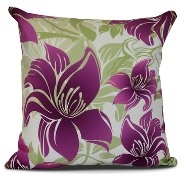 18x18", Tree Mallow, Floral Print Outdoor Pillow, Purple