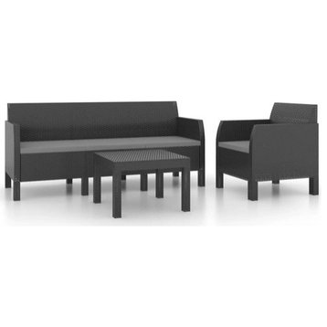 vidaXL Patio Lounge Set Outdoor Sectional Sofa 3 Piece PP Rattan Anthracite