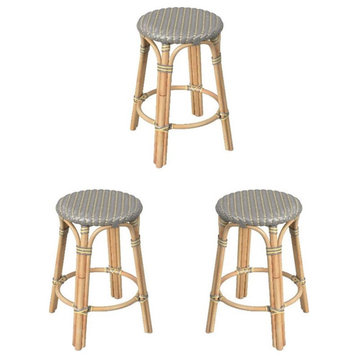Home Square 24" Rattan Round Counter Stool in Yellow - Set of 3