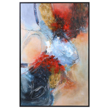 Dramatic Oversize 74" Red Blue Abstract Painting Modern Wall Art Shapes Framed