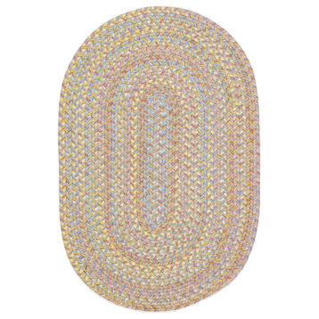 Hipster Kids and Playroom Braided Rug Sand Beige Multi 2'x4' Oval