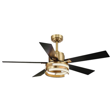 52'' Integrated LED 5-Blades Ceiling Fan with Light Kit and Remote Control, Gold